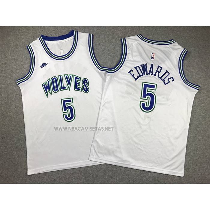 Camiseta Nino Minnesota Timberwolves Anthony Edwards NO 5 Classic 2023-24 Blanco